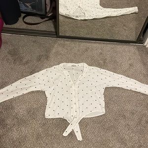 Rails White button down top with black hearts